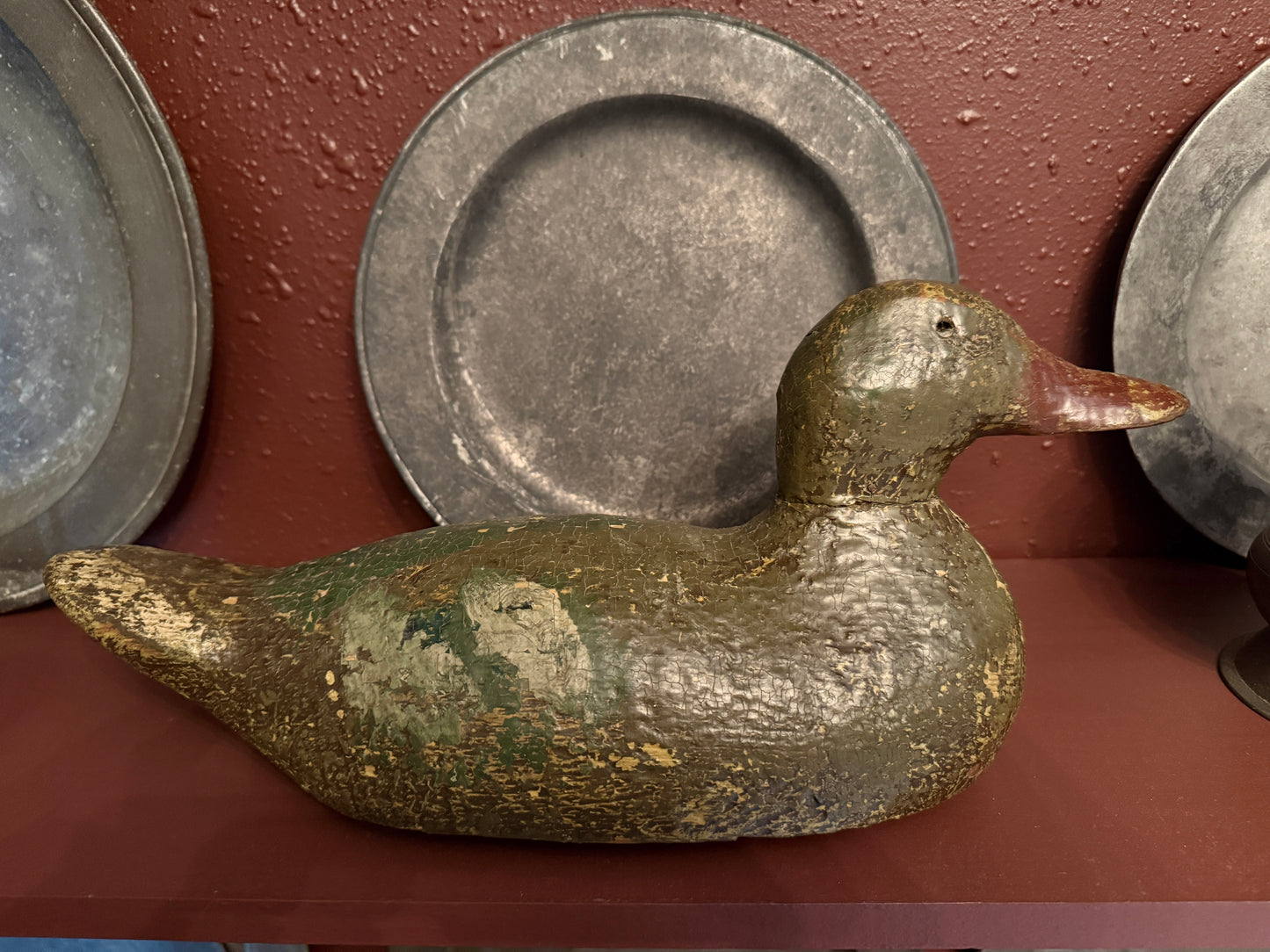Early 1900s Mason Duck Decoy With Early Green and Brown Paint