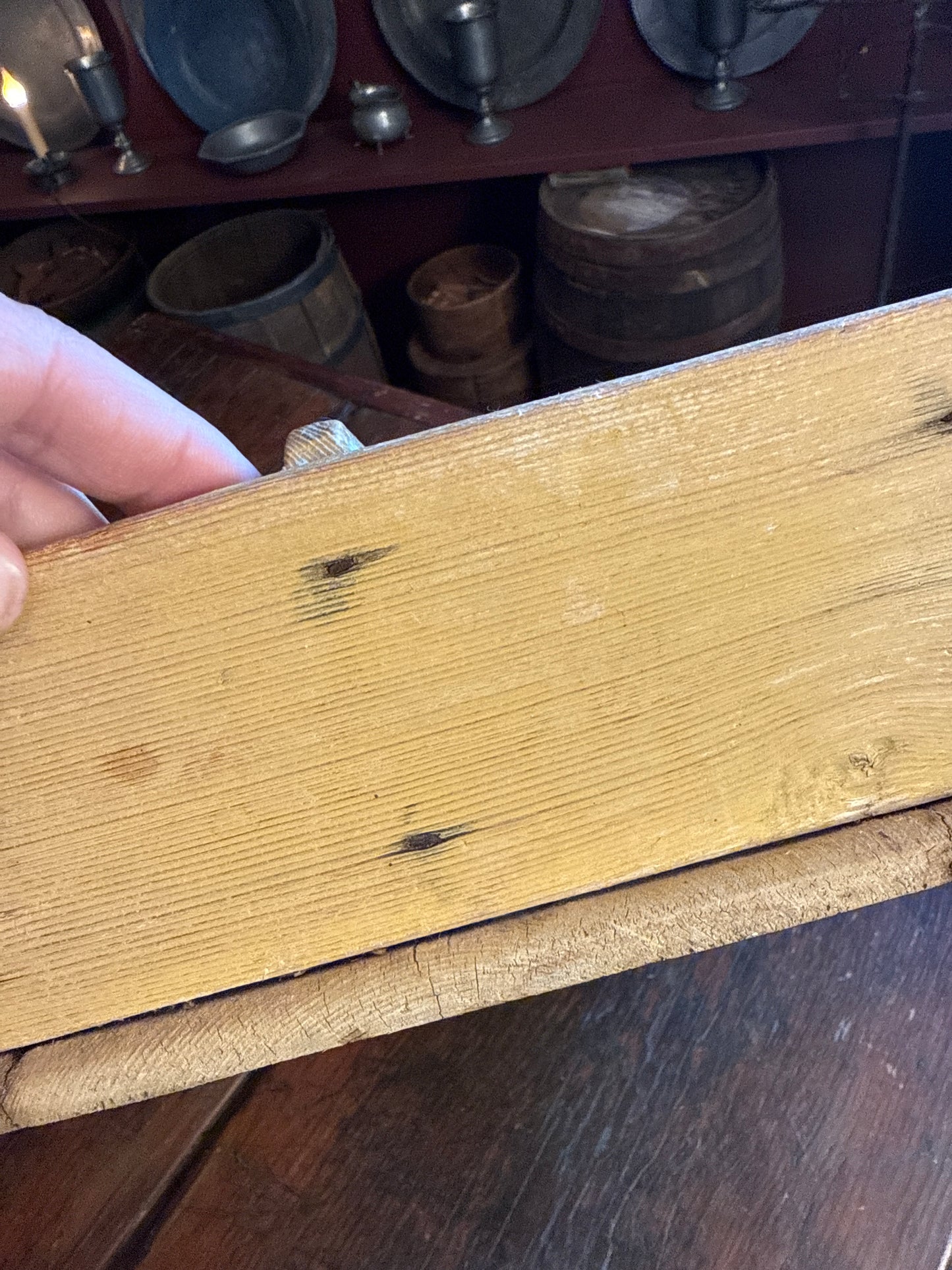 Mid to Late 1800s Divided Tote with Original Buttermilk Yellow Paint