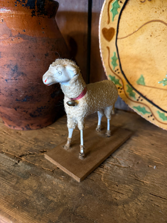 Putz Sheep Ram (missing horns) on Wooden Board