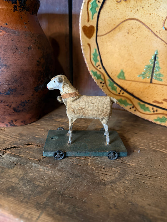 Putz Sheep on Blue/Green Cart Pull Toy