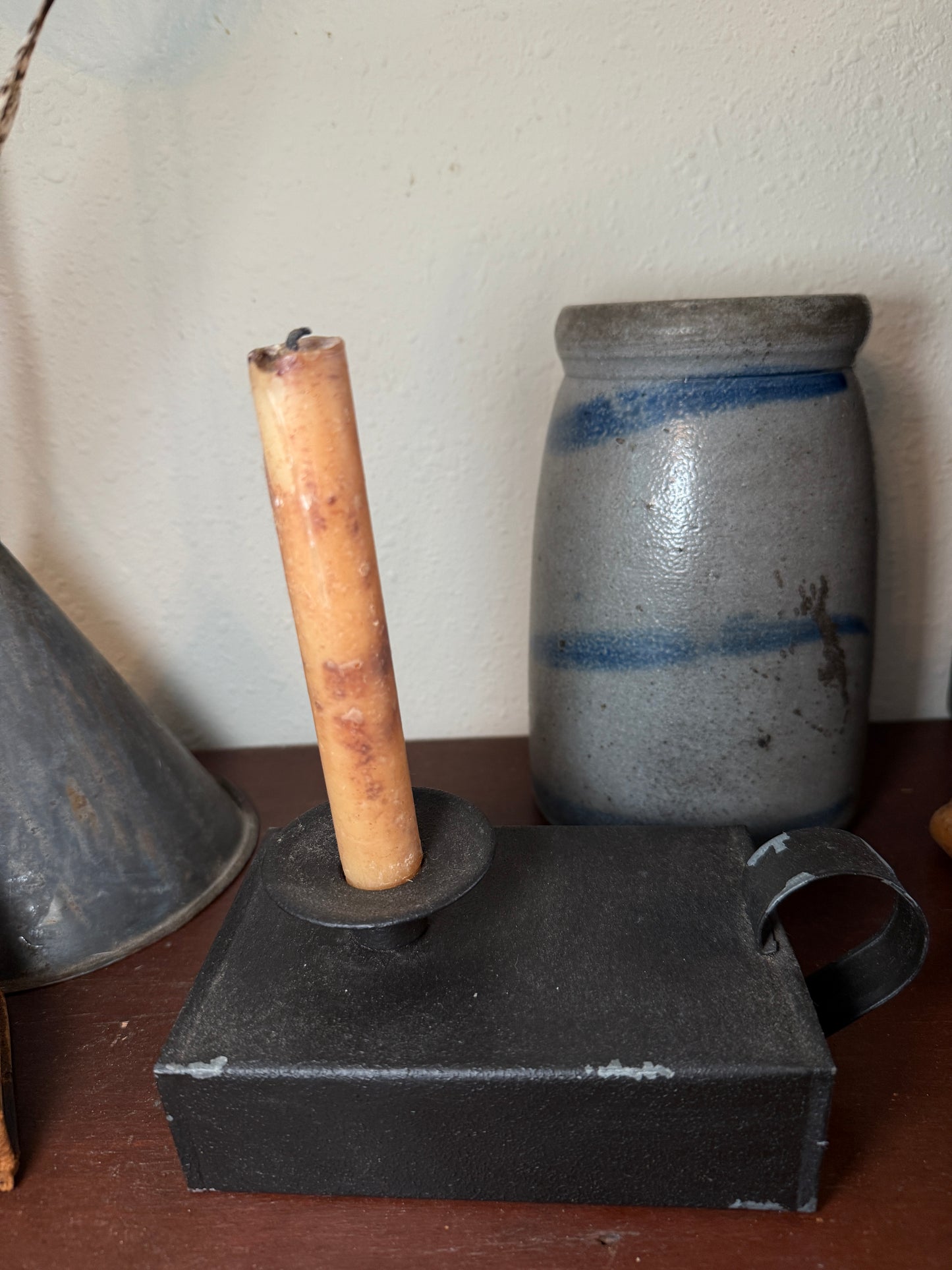 Reproduction Tin Candleholder with Matchstick Drawer