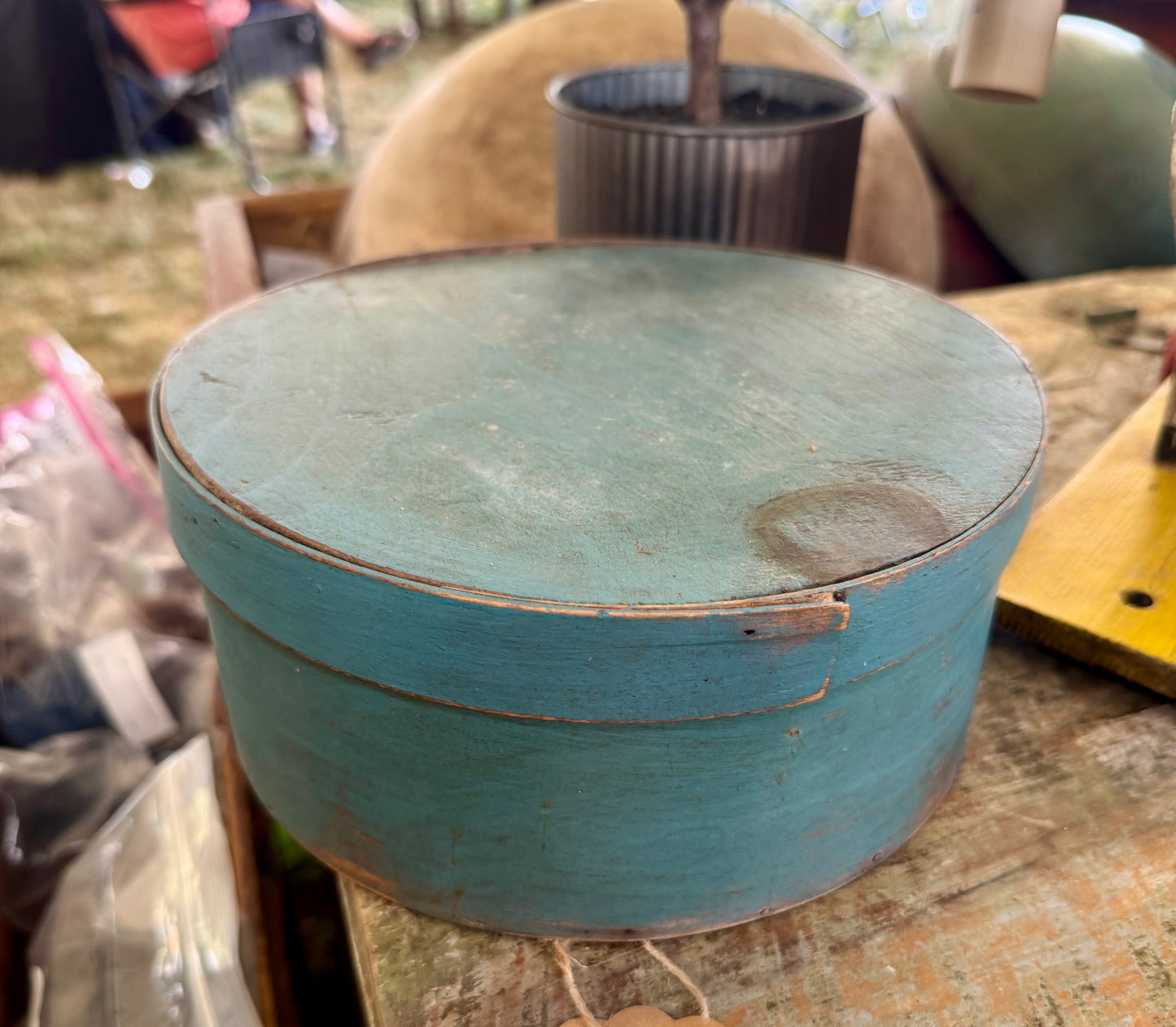 Early Large Pantry Box in Original Blue Paint