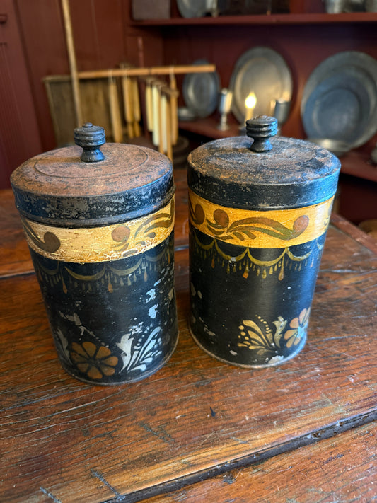 Mid-1800s Toleware Canisters - Set of 2