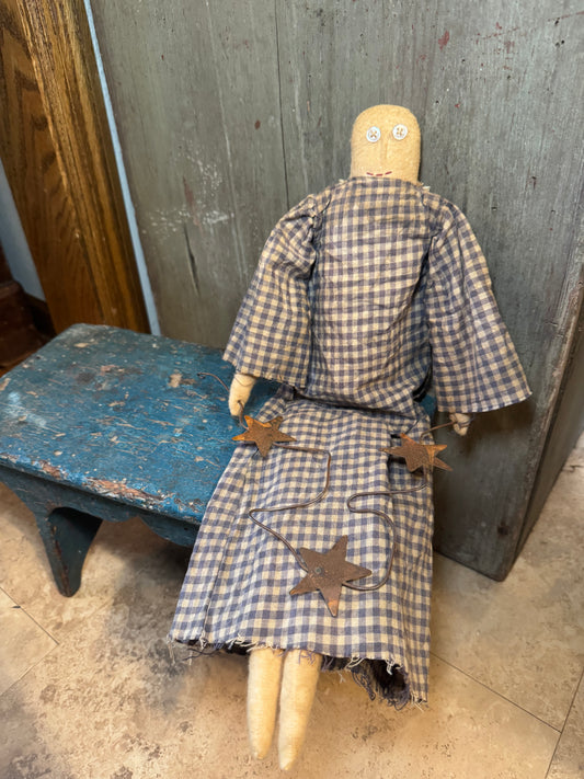 Hand-Stitched Gingham Doll with Rustic Star Garland