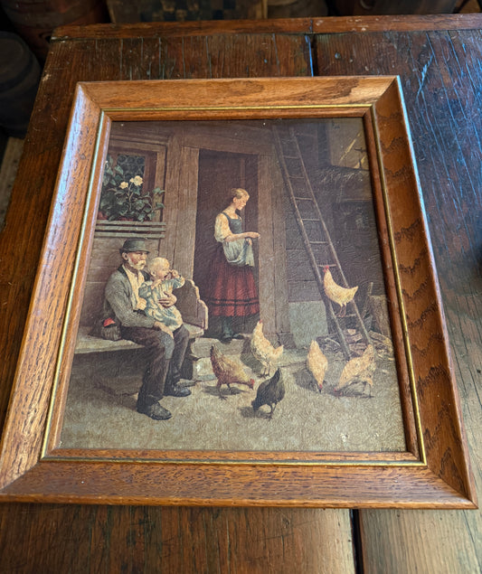 Early Framed Portrait - Feeding Time-Chickens