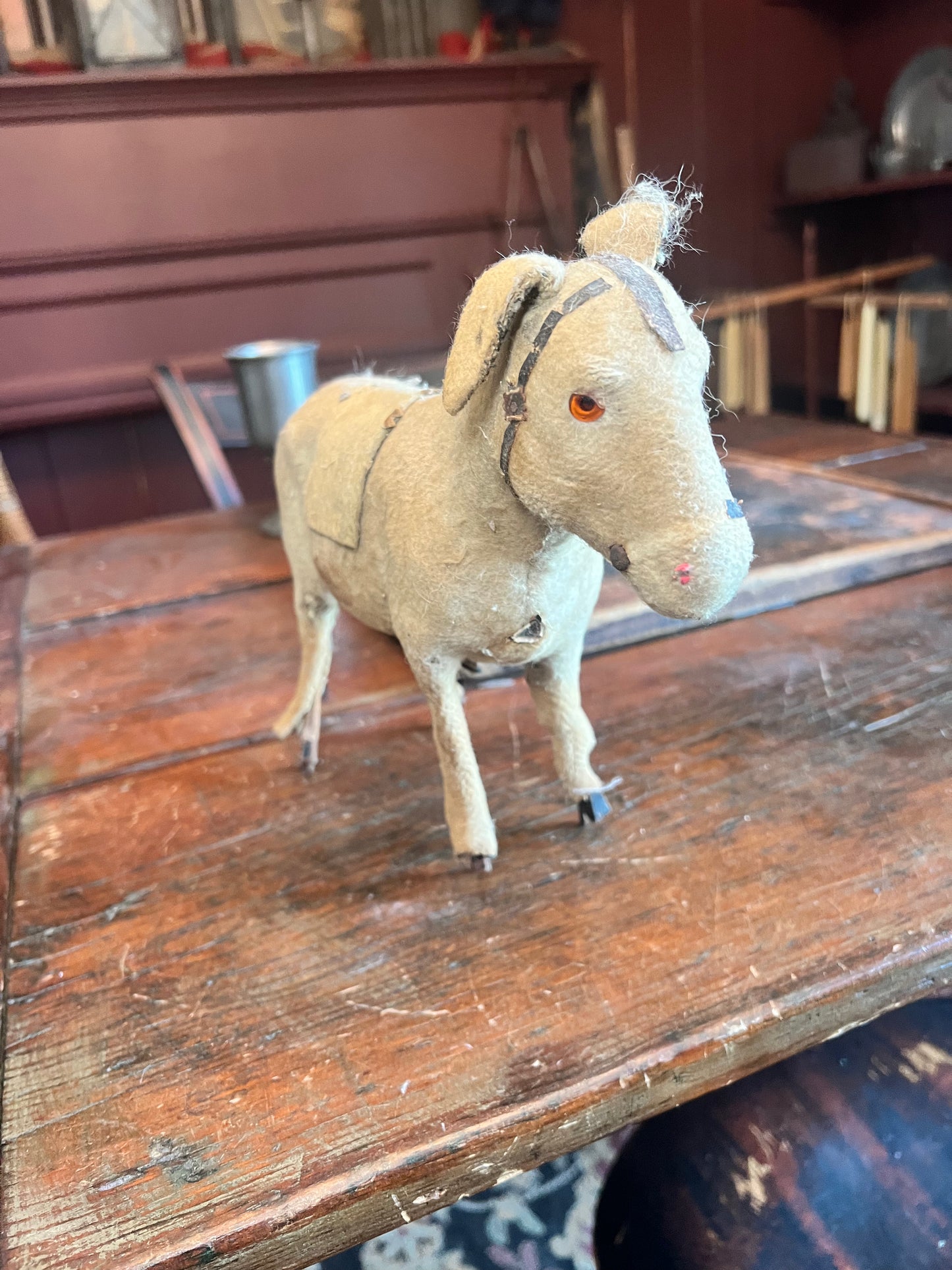 Early Fabric Covered Wooden Donkey