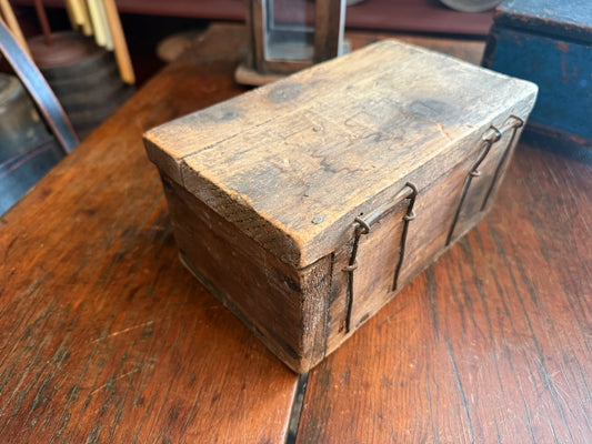 Primitive 1800s Wooden Tool Box w/ Wire Hinges