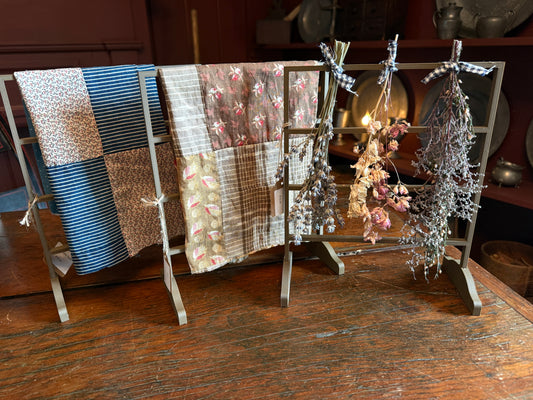 Miniature Drying Rack with Early Quilted Fabric and Drieds
