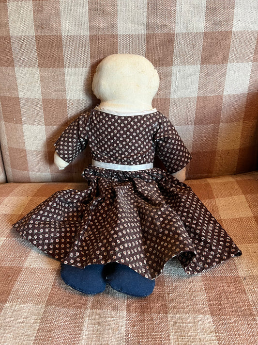 Calico-Clad No Face Cloth Doll in Brown and Cream