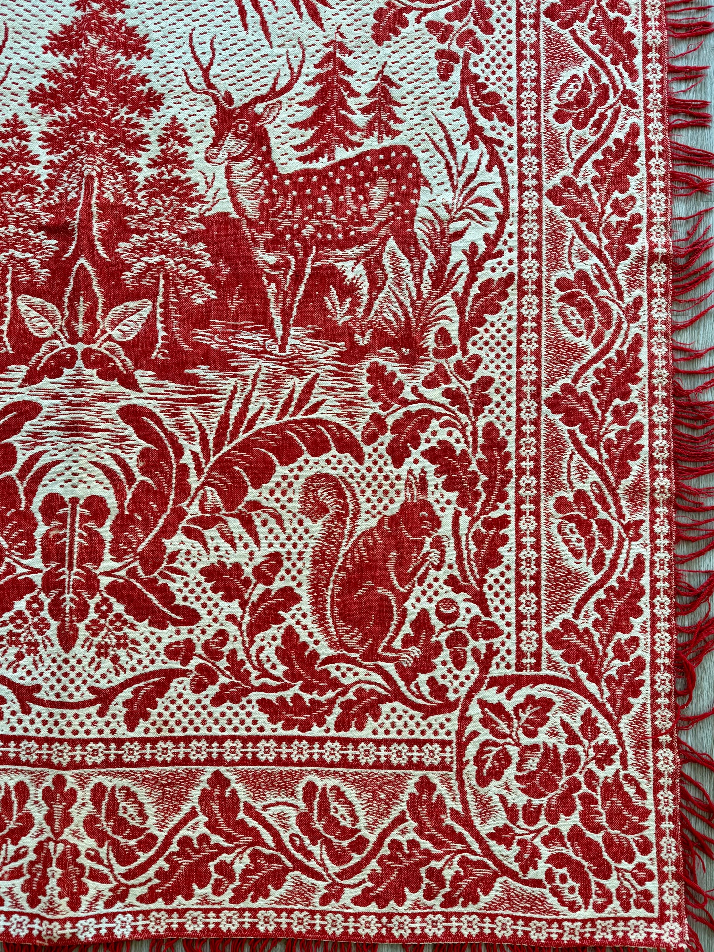 Rare 1860-1870 Deer & Squirrel Motif Antique Coverlet
