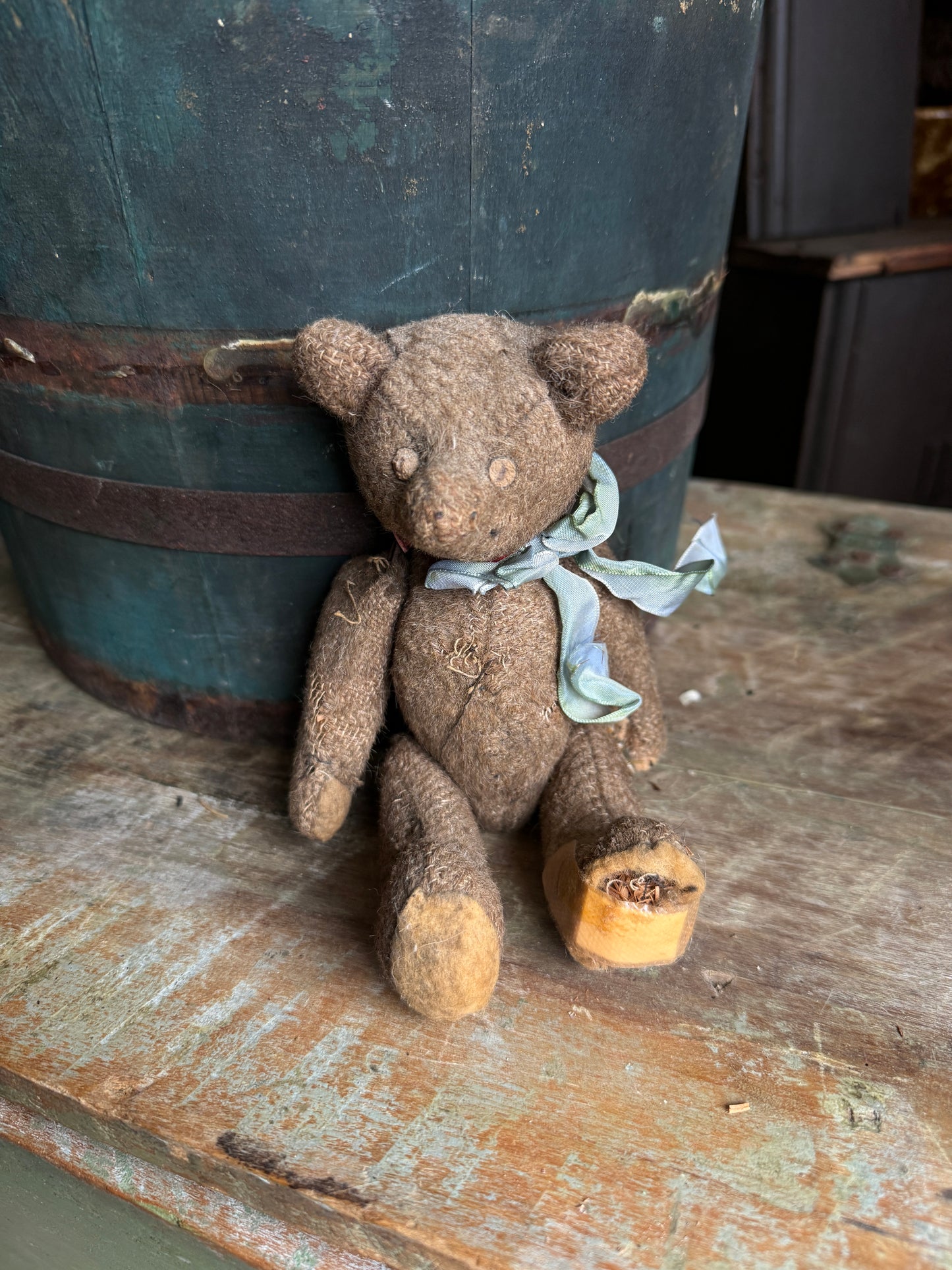 Small Mohair Bear with Light Blue Bow