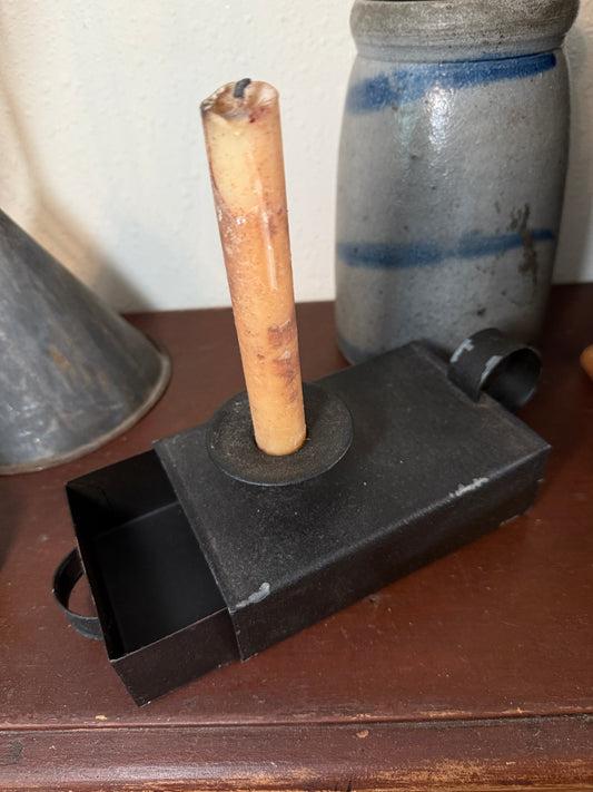 Reproduction Tin Candleholder with Matchstick Drawer
