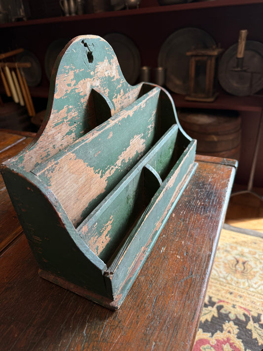 Early Green Caddy~Primitive Wall or Countertop Letter Holder