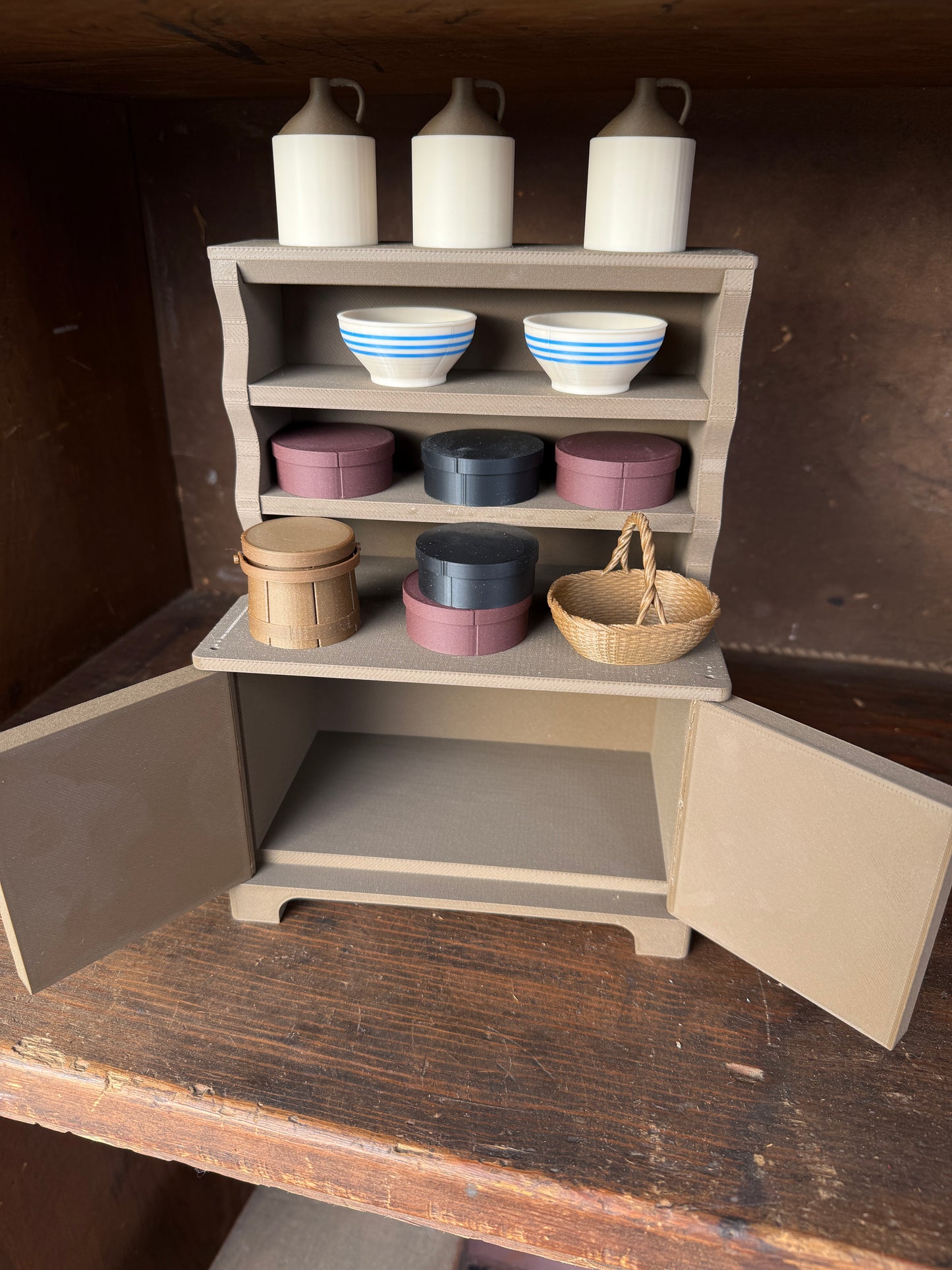 Reproduction Salesman Sample Hoosier Cabinet with Miniatures