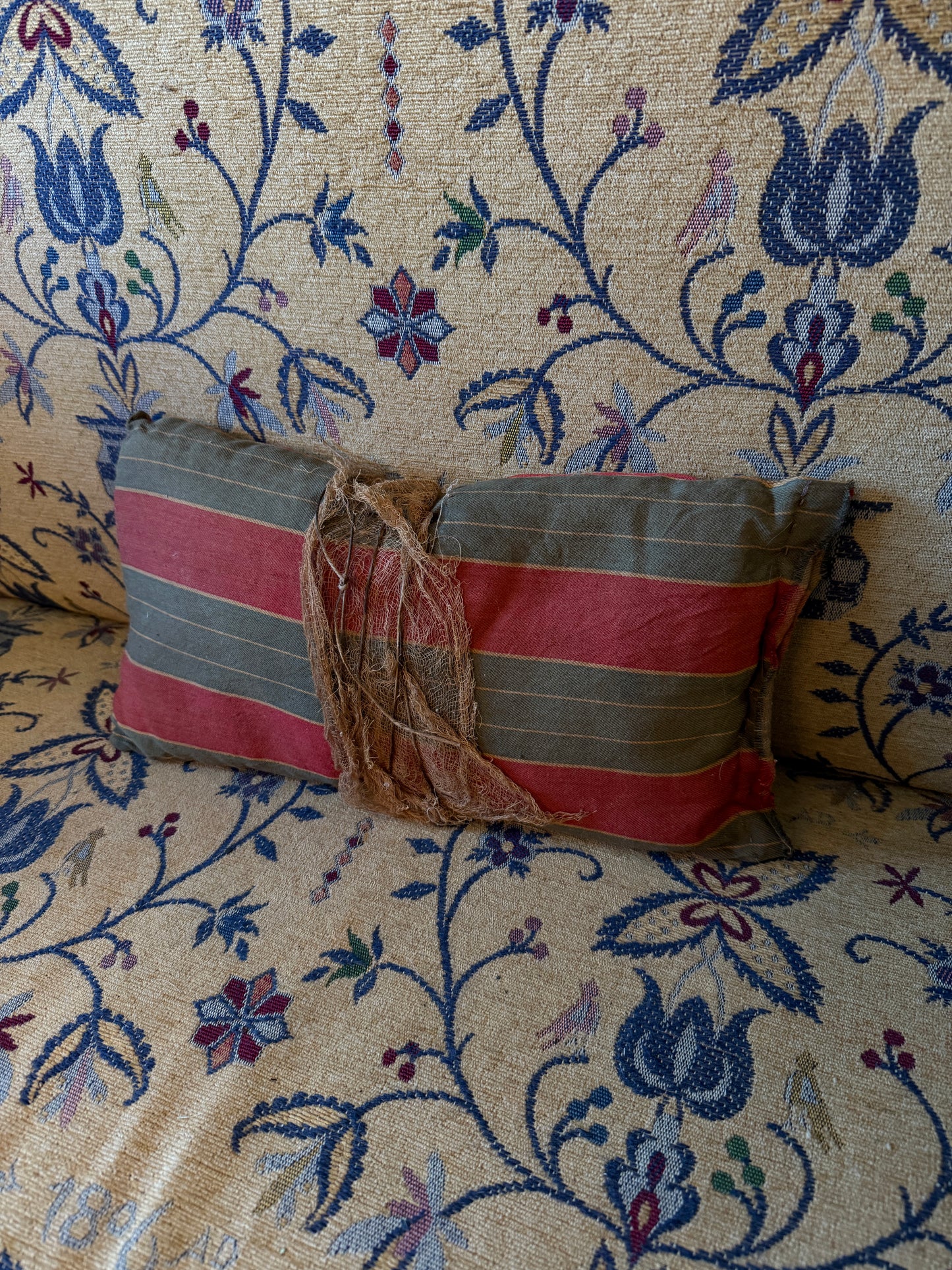 Red/Blue Striped Straw Pillow
