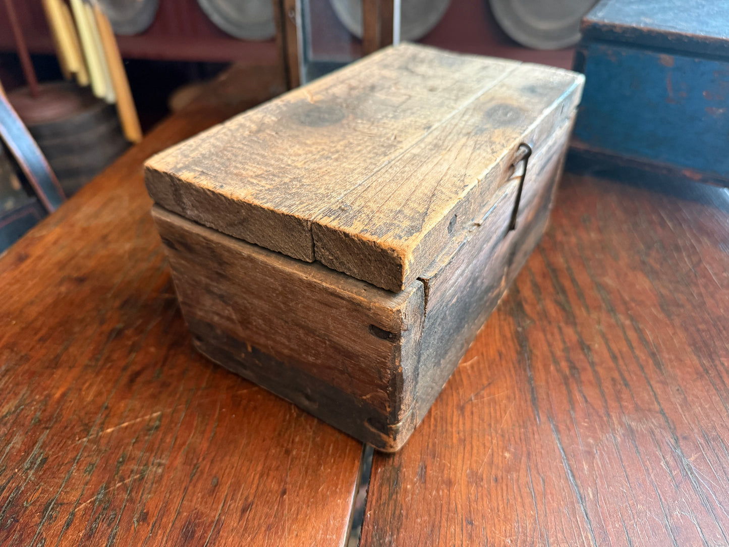 Primitive 1800s Wooden Tool Box w/ Wire Hinges