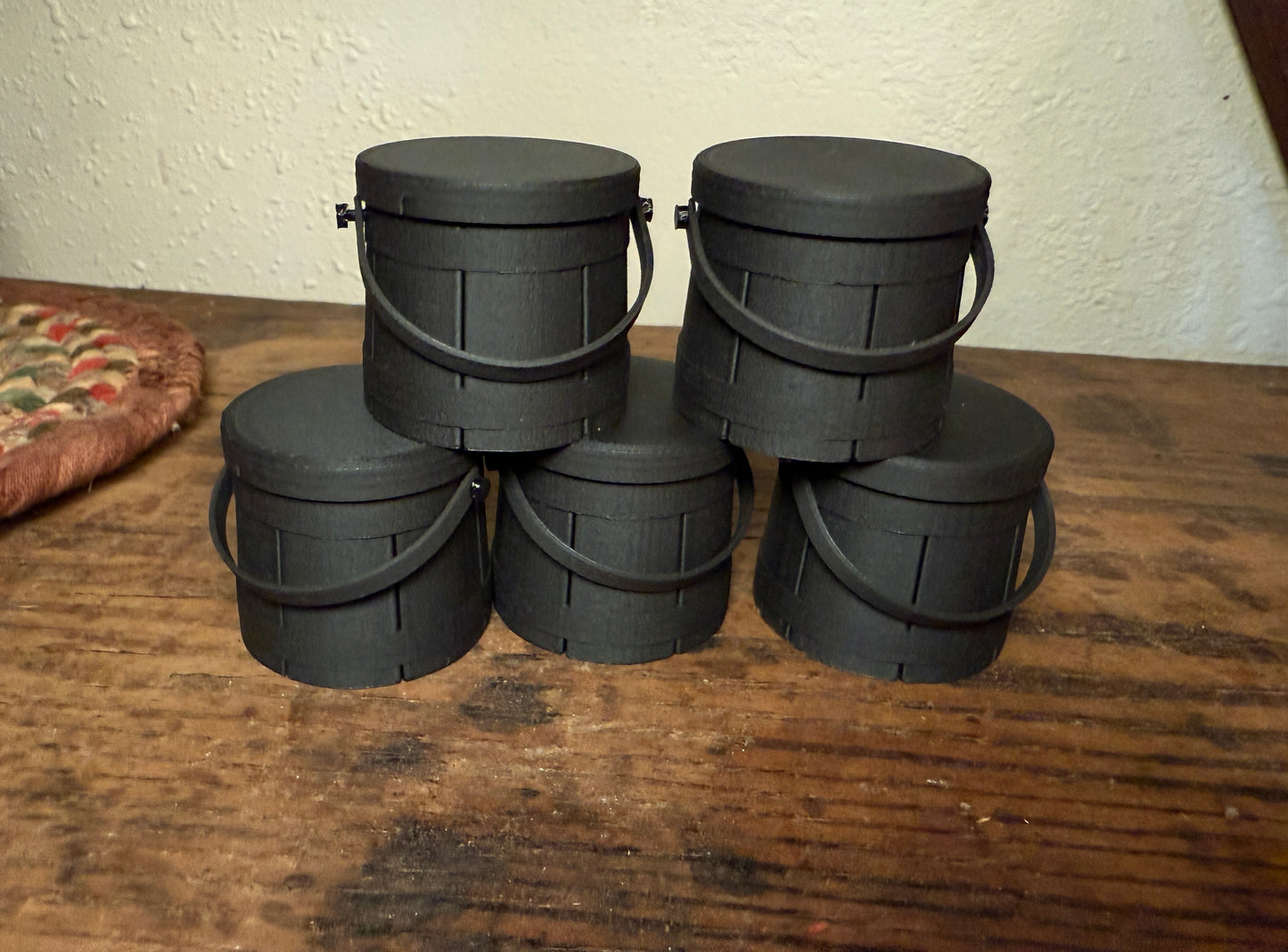 Set of 10 Mini Firkin Ornaments (available in colonial blue, walnut, rosewood and black)