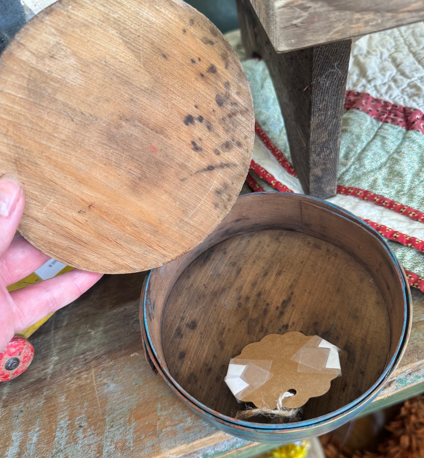 Early Small Pantry Box in Original Blue Paint