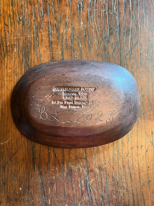 Small Black Oval Redware Dish by Turtle Creek Pottery