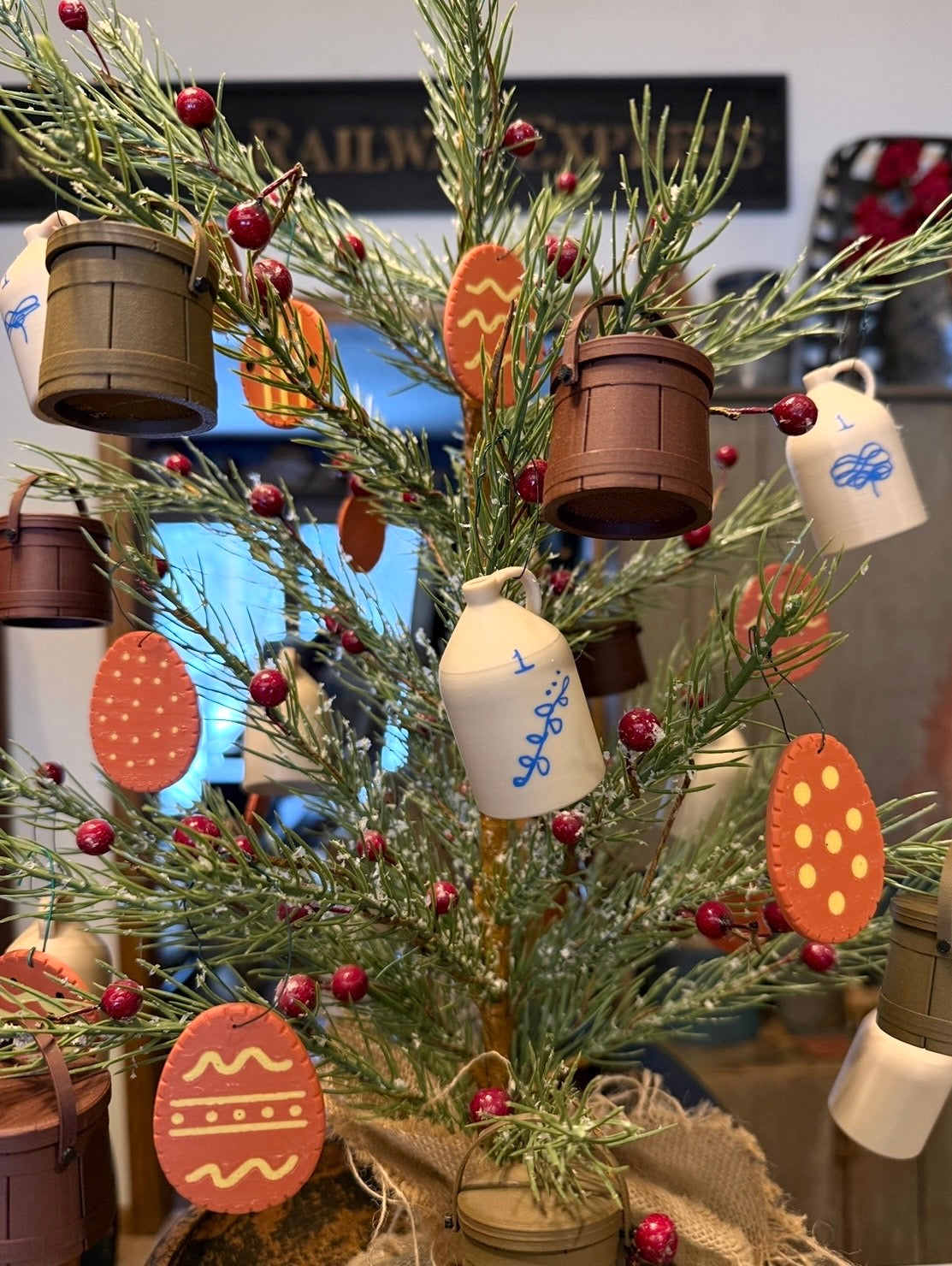 Set of 10 Early American–Inspired Redware Easter Egg Ornaments