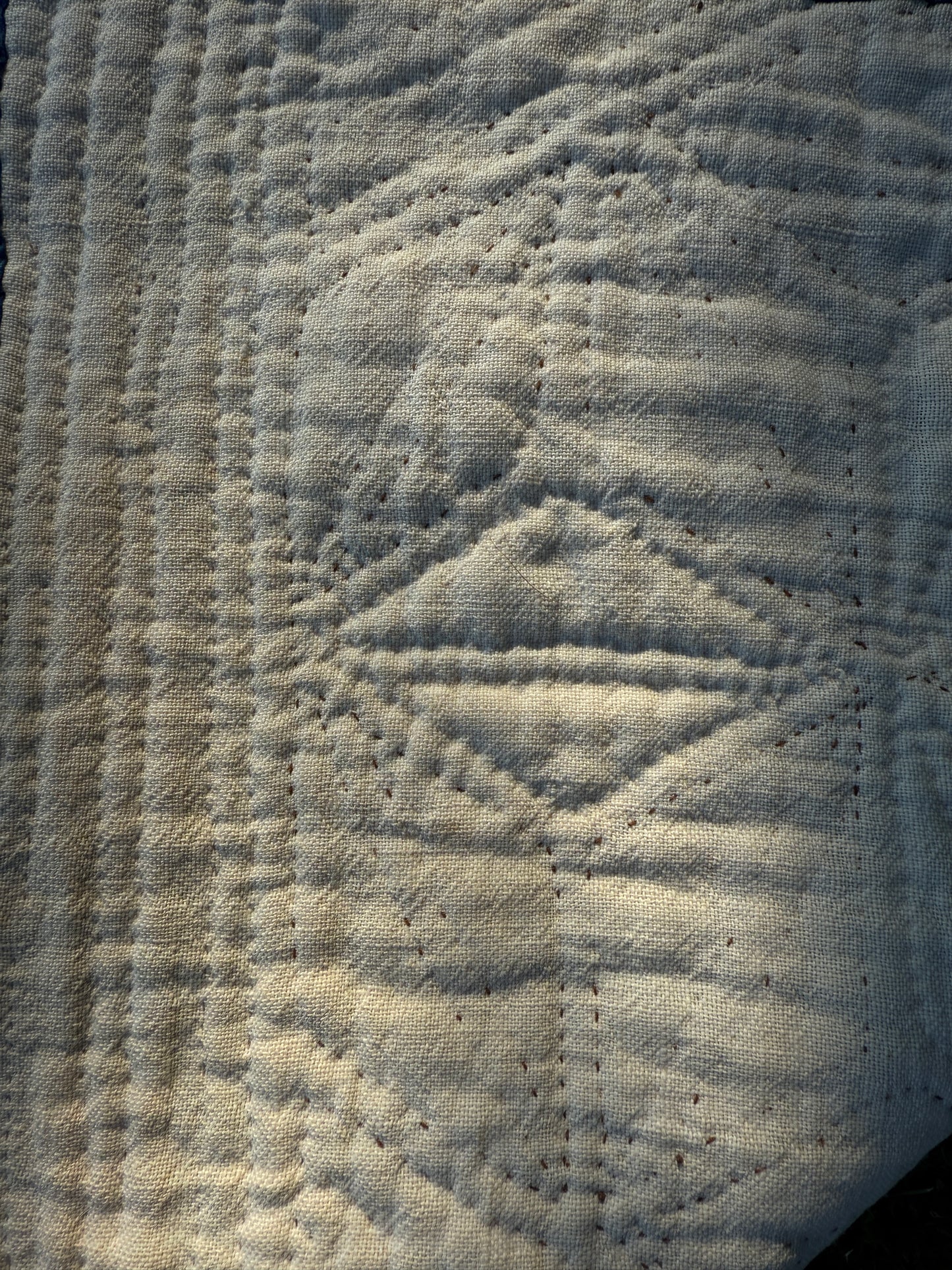 Late 1800s Hand-Stitched Antique Quilt in Navy/Creams - Tumbling Blocks Pattern