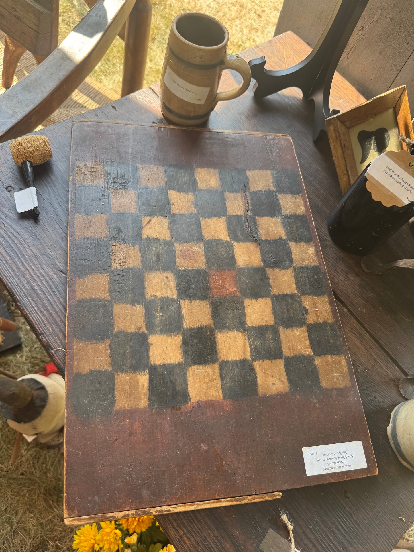 Antique Signed Checkerboard Breadboard Ends