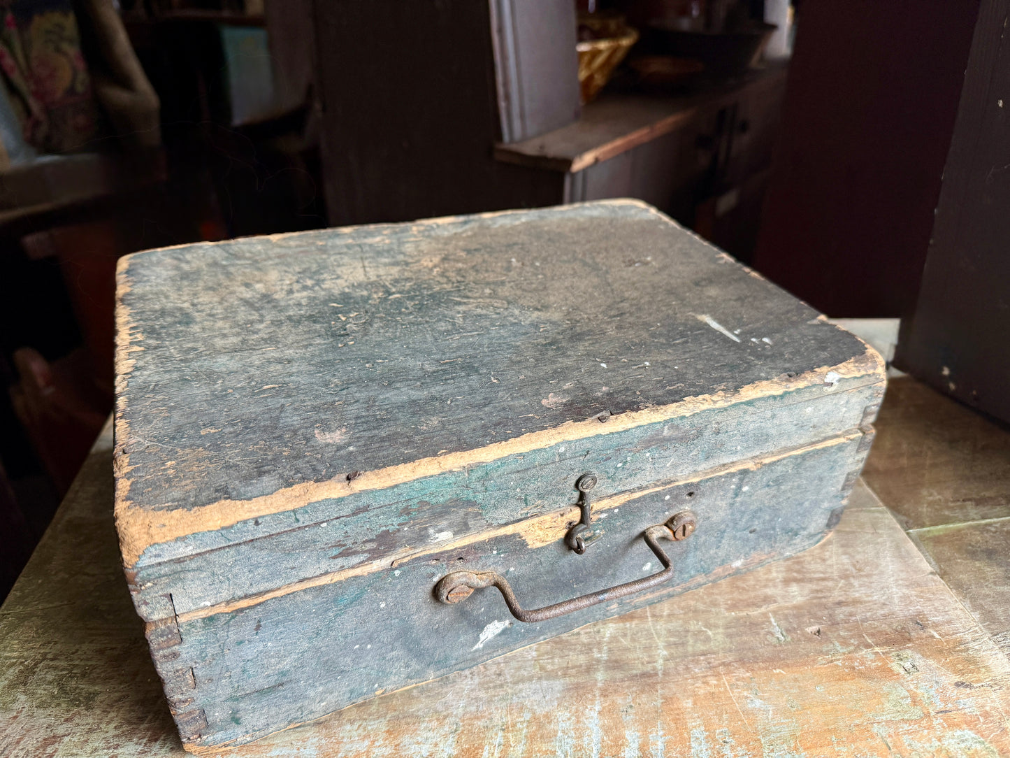 Early Document Box in Original Green Paint