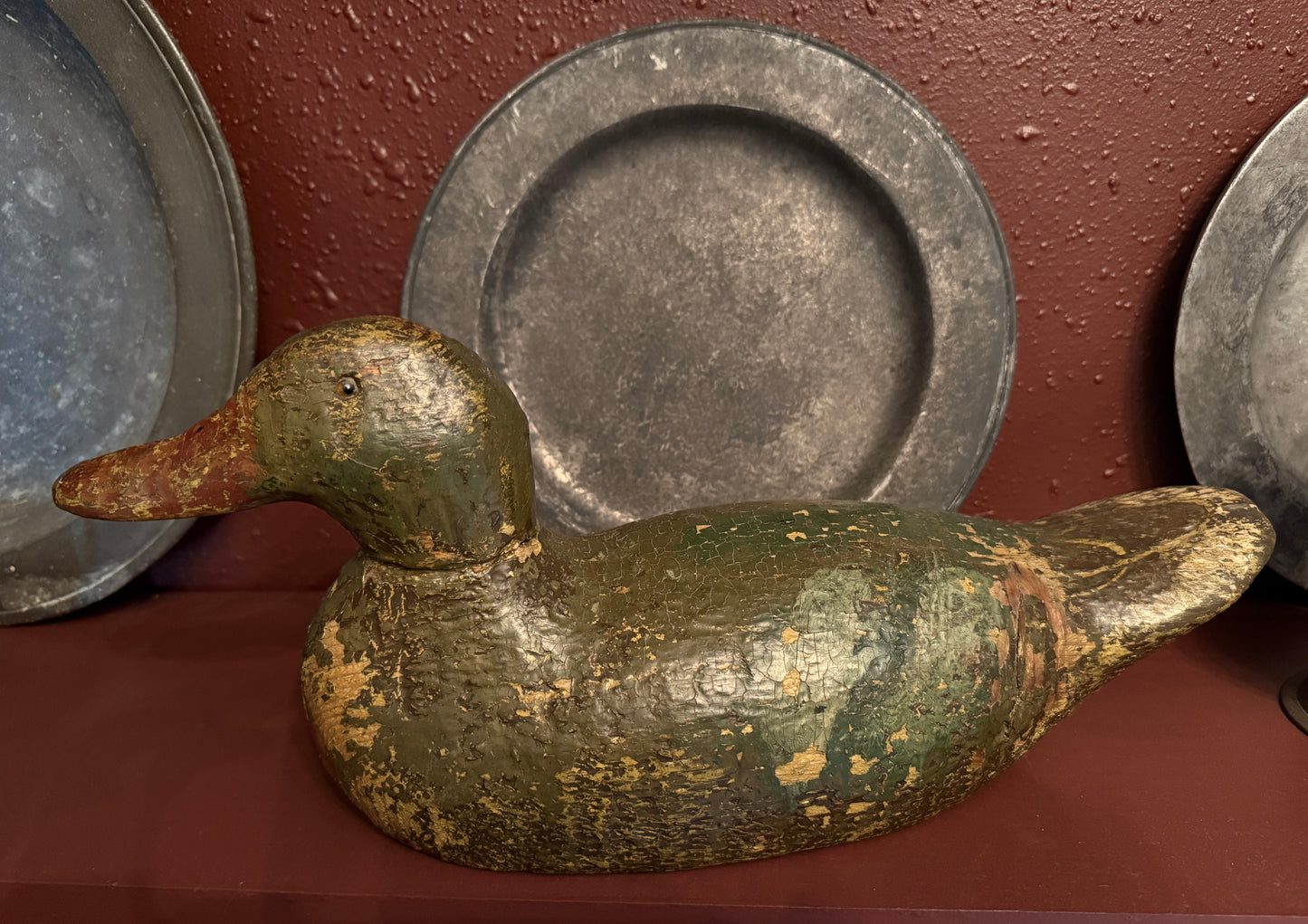 Early 1900s Mason Duck Decoy With Early Green and Brown Paint