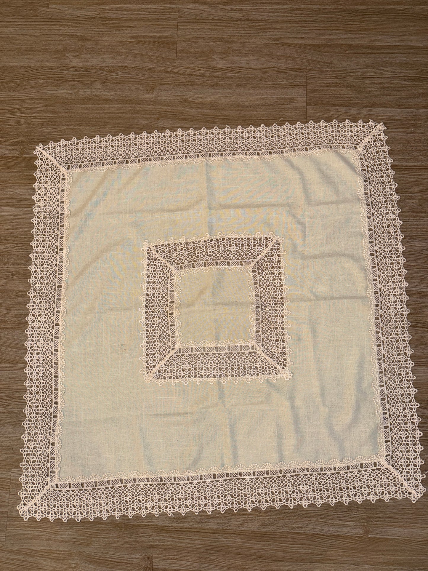 Beautiful Crocheted Vintage Linen Table Square