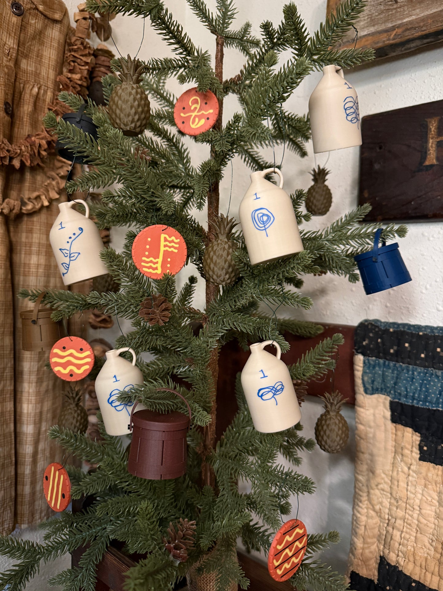 Set of 10 Mini Firkin Ornaments (available in colonial blue, walnut, rosewood and black)