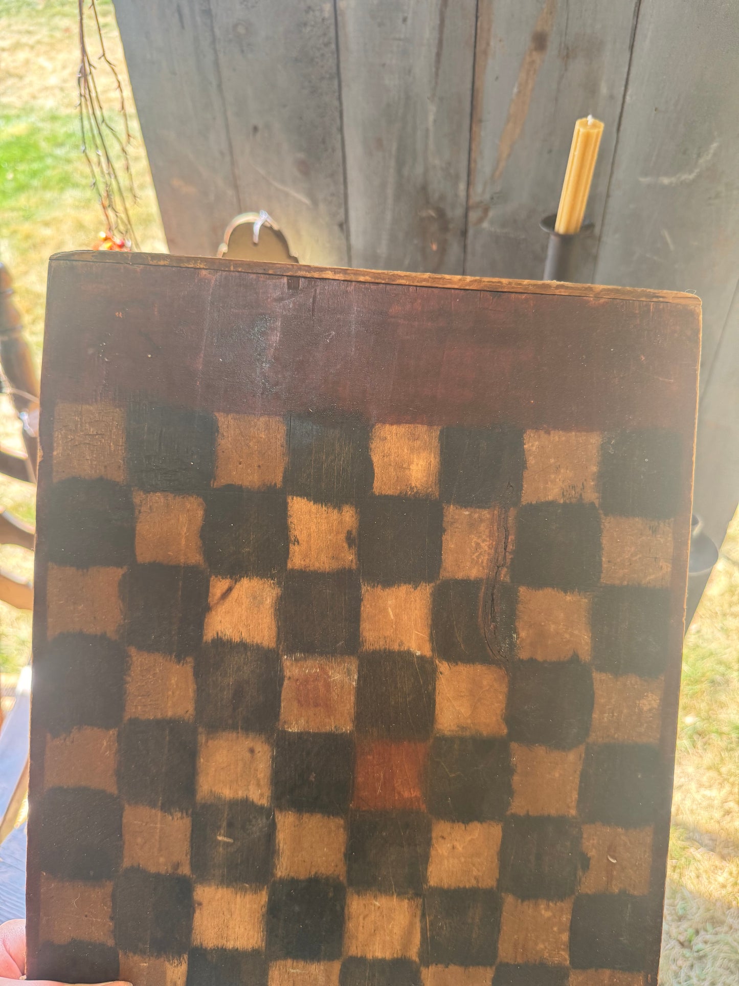 Antique Signed Checkerboard Breadboard Ends