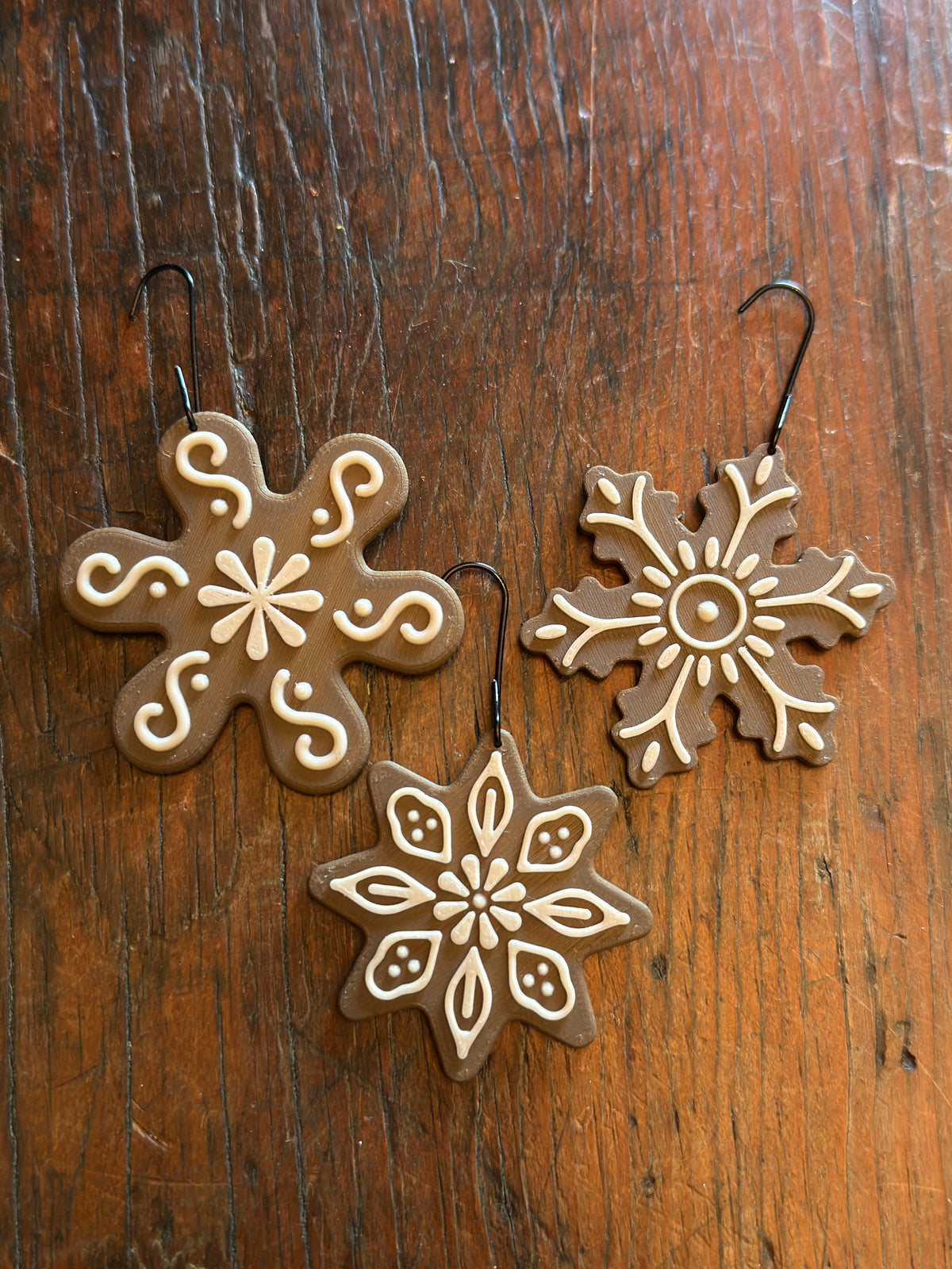 Set of 9 ~ Gingerbread-Inspired Snowflake Ornaments