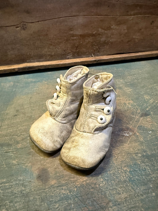 Antique Child’s White Leather Button Shoes