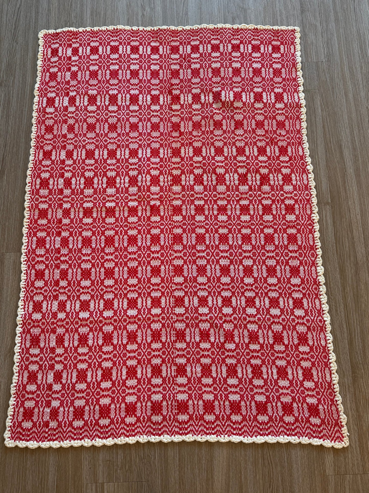 Red & Cream Reversible Antique Crib Coverlet