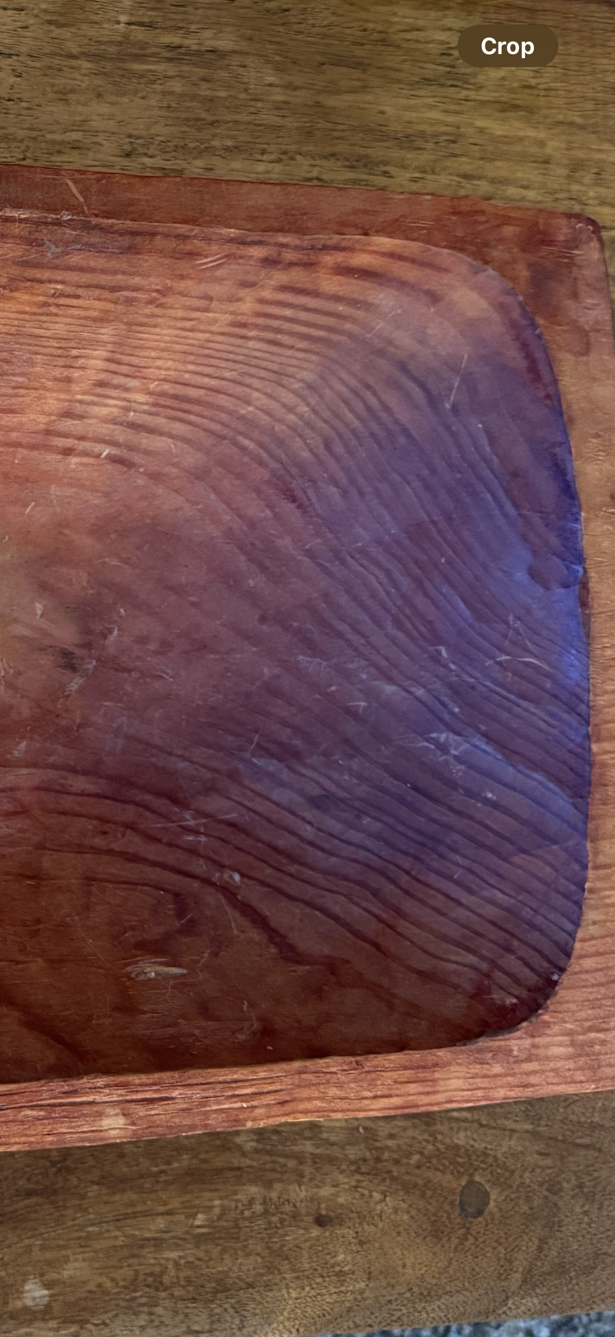 Early Hand-Hewn Trencher c. 1820–1860 with Original Dry Red Surface; red oxide wash