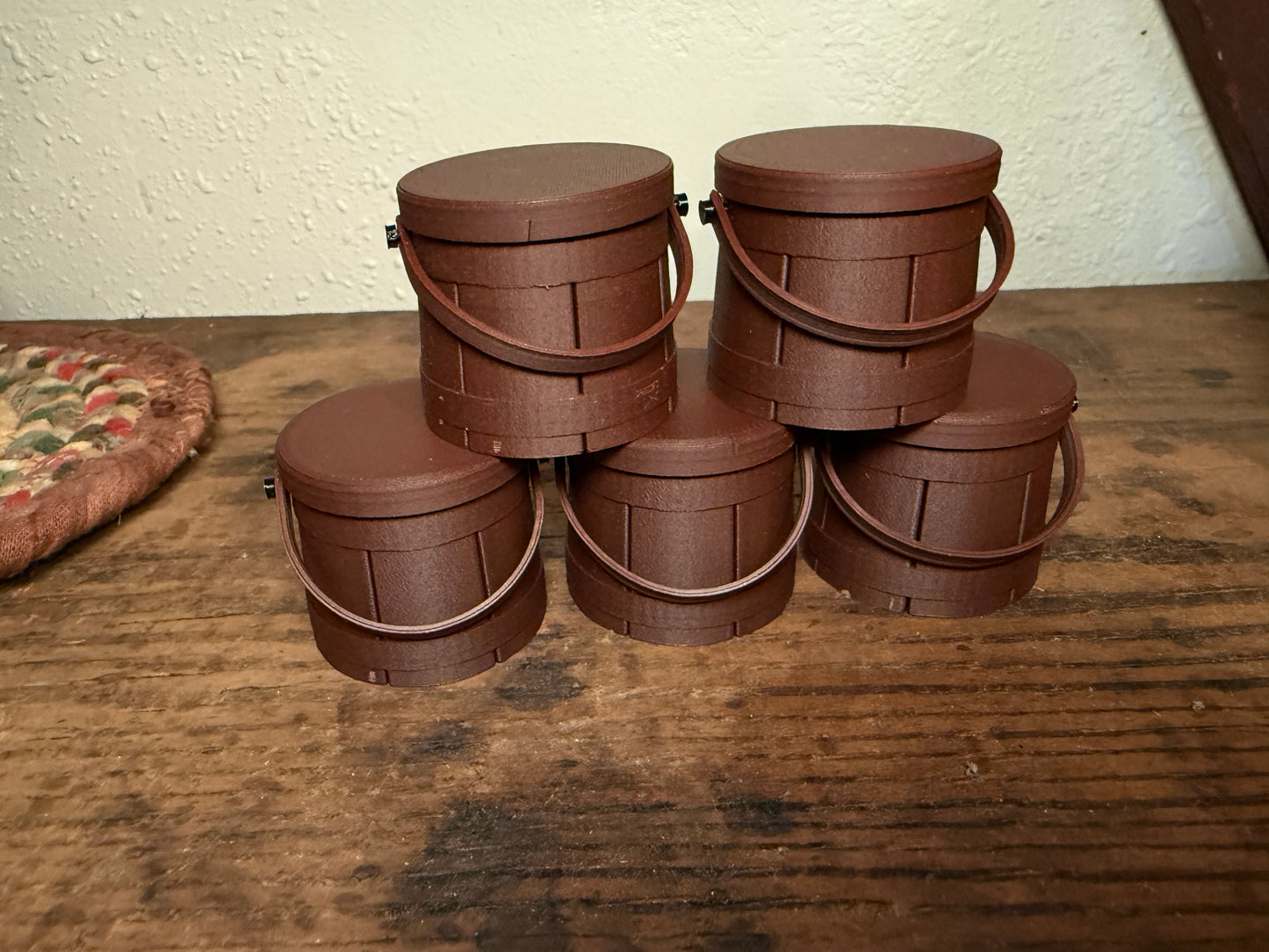 Set of 10 Mini Firkin Ornaments (available in colonial blue, walnut, rosewood and black)