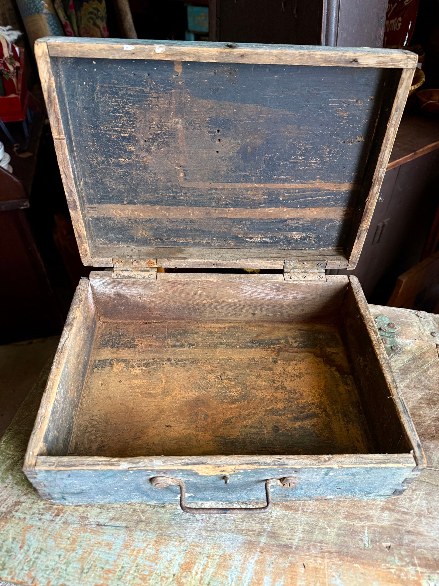 Early Document Box in Original Green Paint