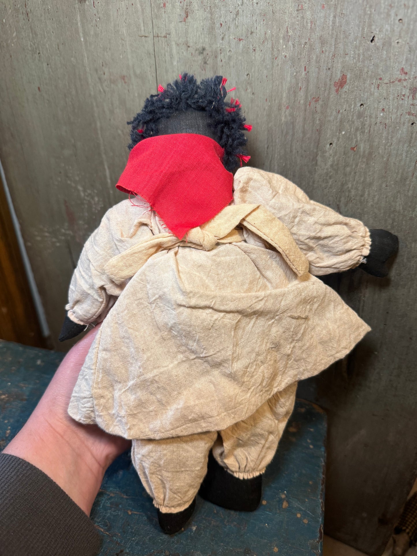 Handmade African American Cloth Doll with Patchwork Quilt Apron