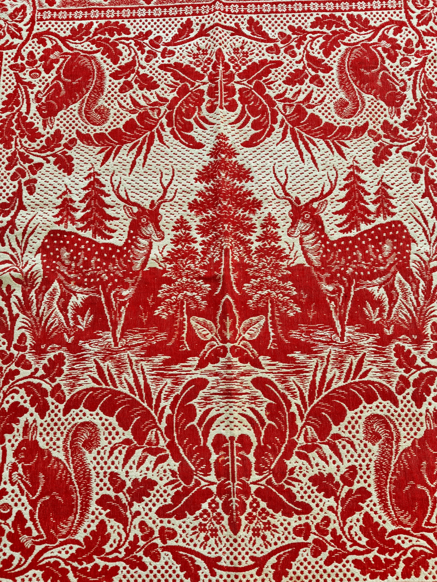 Rare 1860-1870 Deer & Squirrel Motif Antique Coverlet