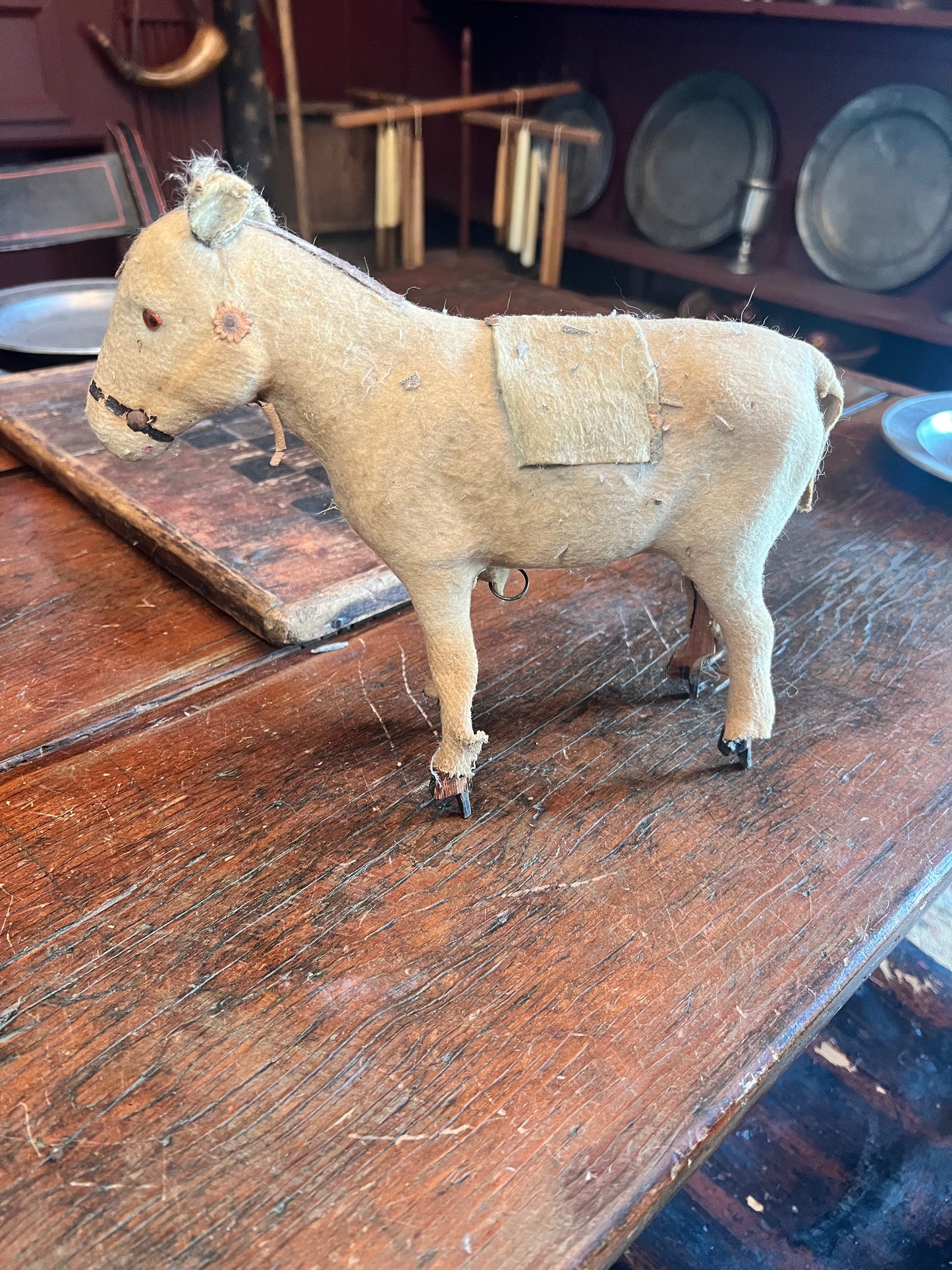 Early Fabric Covered Wooden Donkey