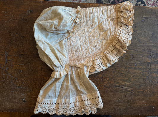 Antique Quilted Bonnet with Eyelet Embroidery (mid-1800)