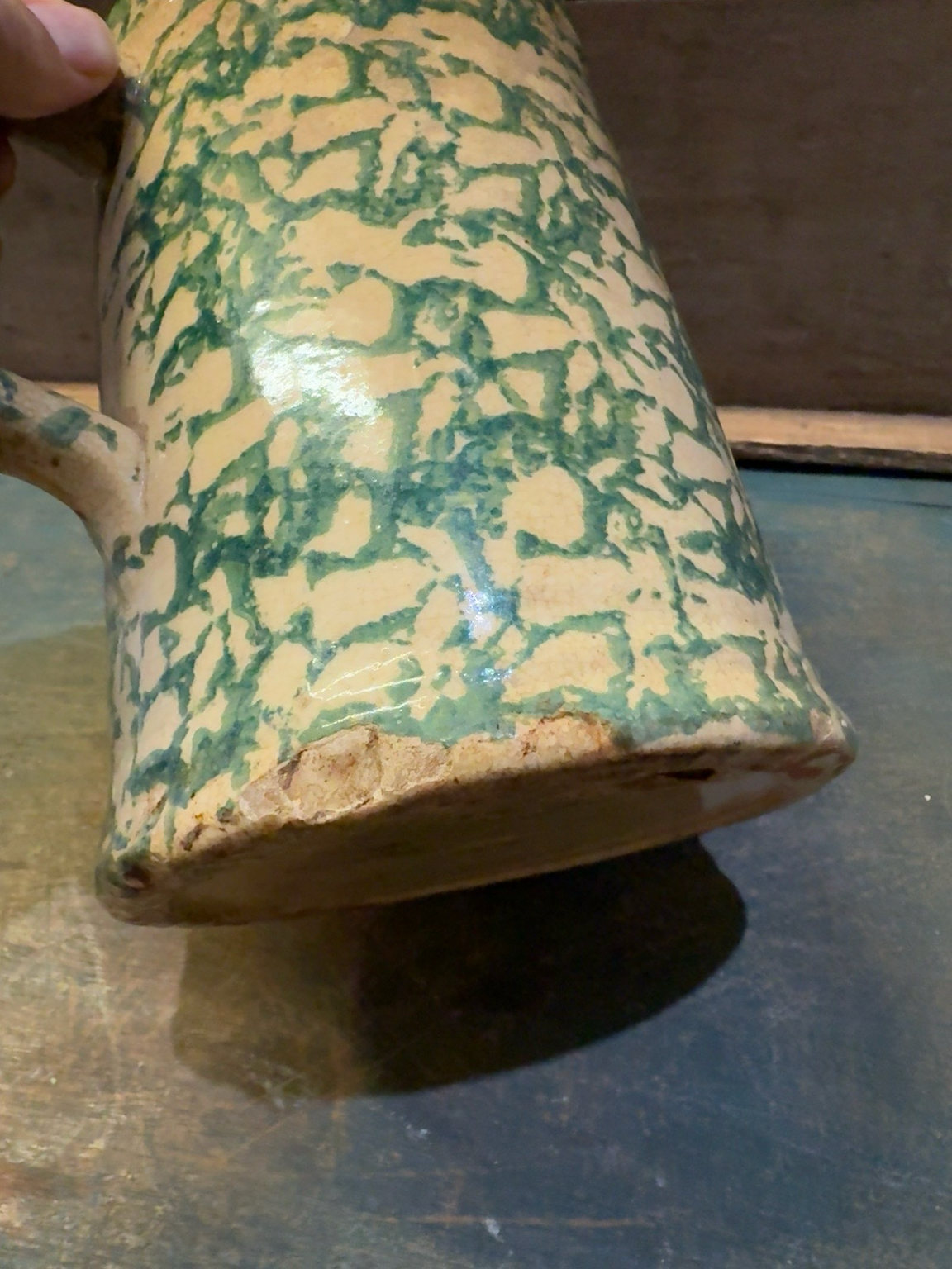 Antique Green Spongeware Pitcher