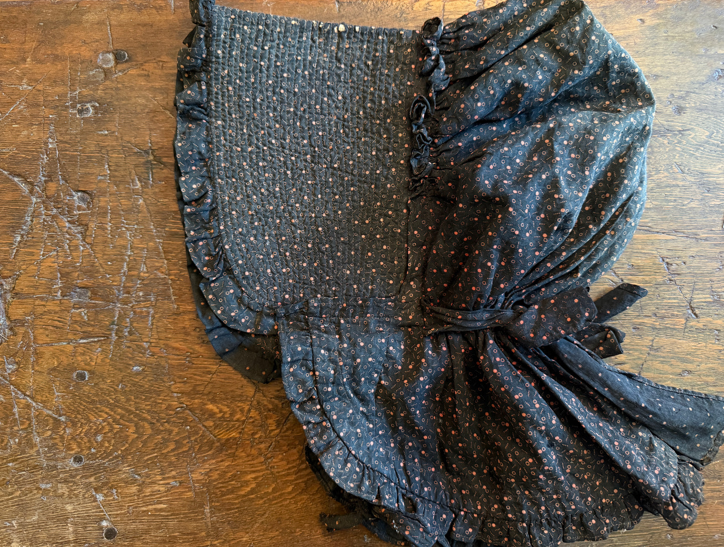 Antique Black Patterned Calico Prairie Bonnet (1880–1910)