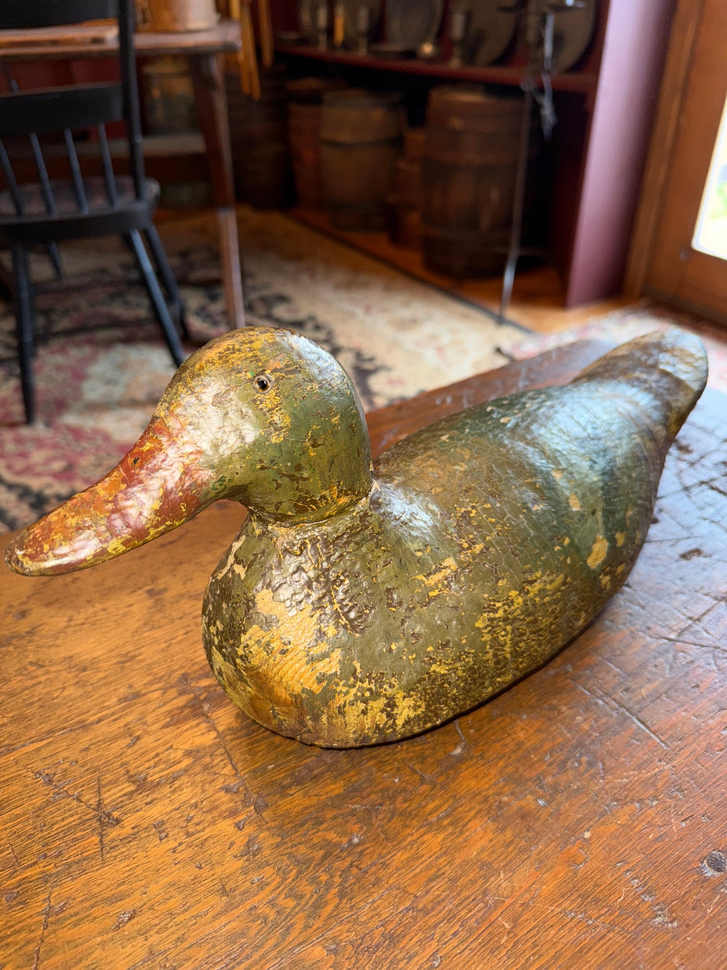 Early 1900s Mason Duck Decoy With Early Green and Brown Paint