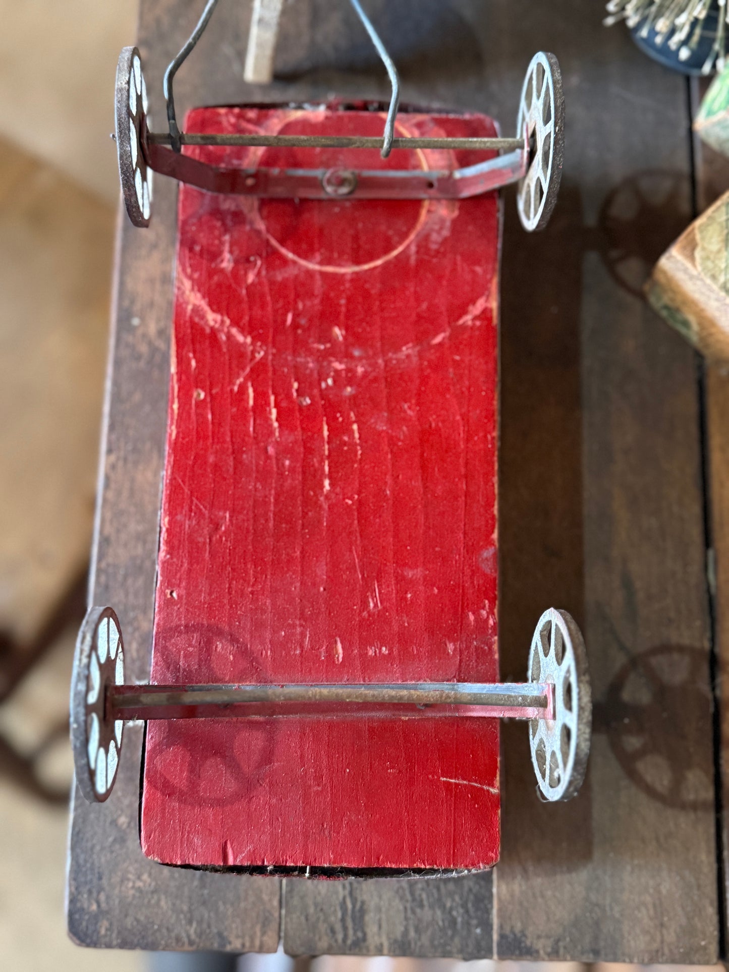 Late 1800s Antique Dog Pull Toy with Wagon & Blocks