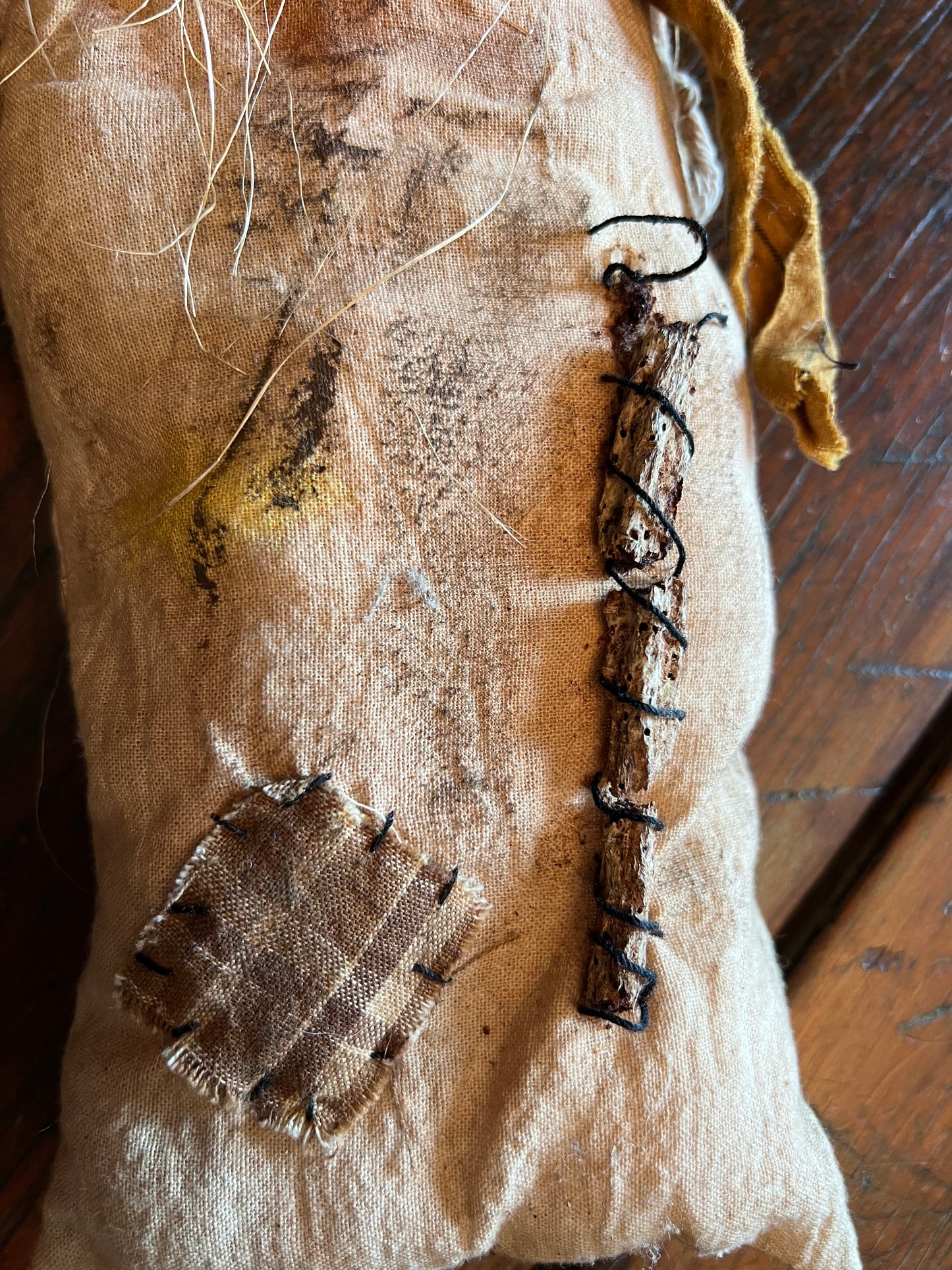 Handmade Folk Art Bunny in Tattered Sack