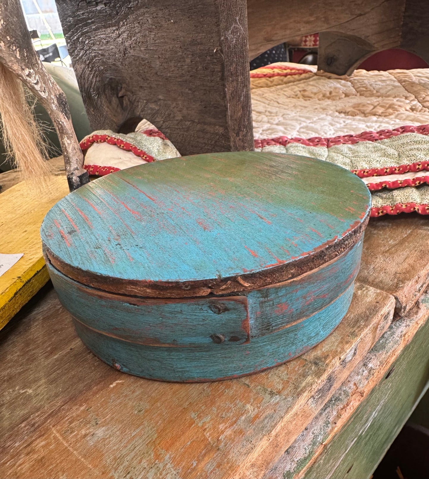 Early Small Pantry Box in Original Blue Paint