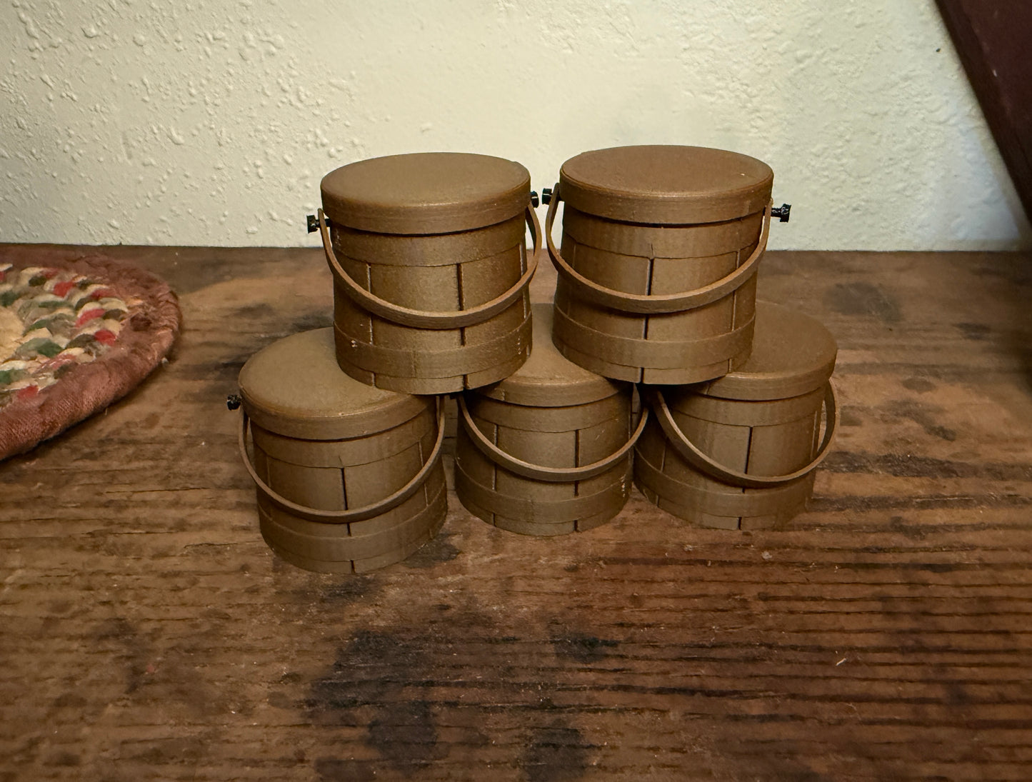 Set of 10 Mini Firkin Ornaments (available in colonial blue, walnut, rosewood and black)