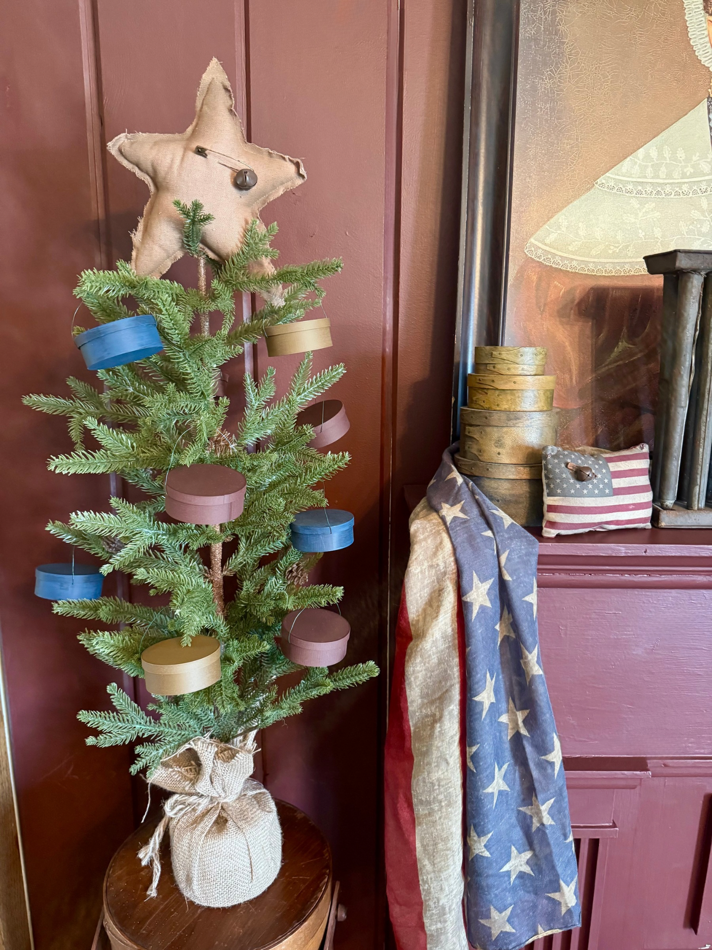 Set of 3 Primitive Star Ornaments (Red, Mustard, and Blue)