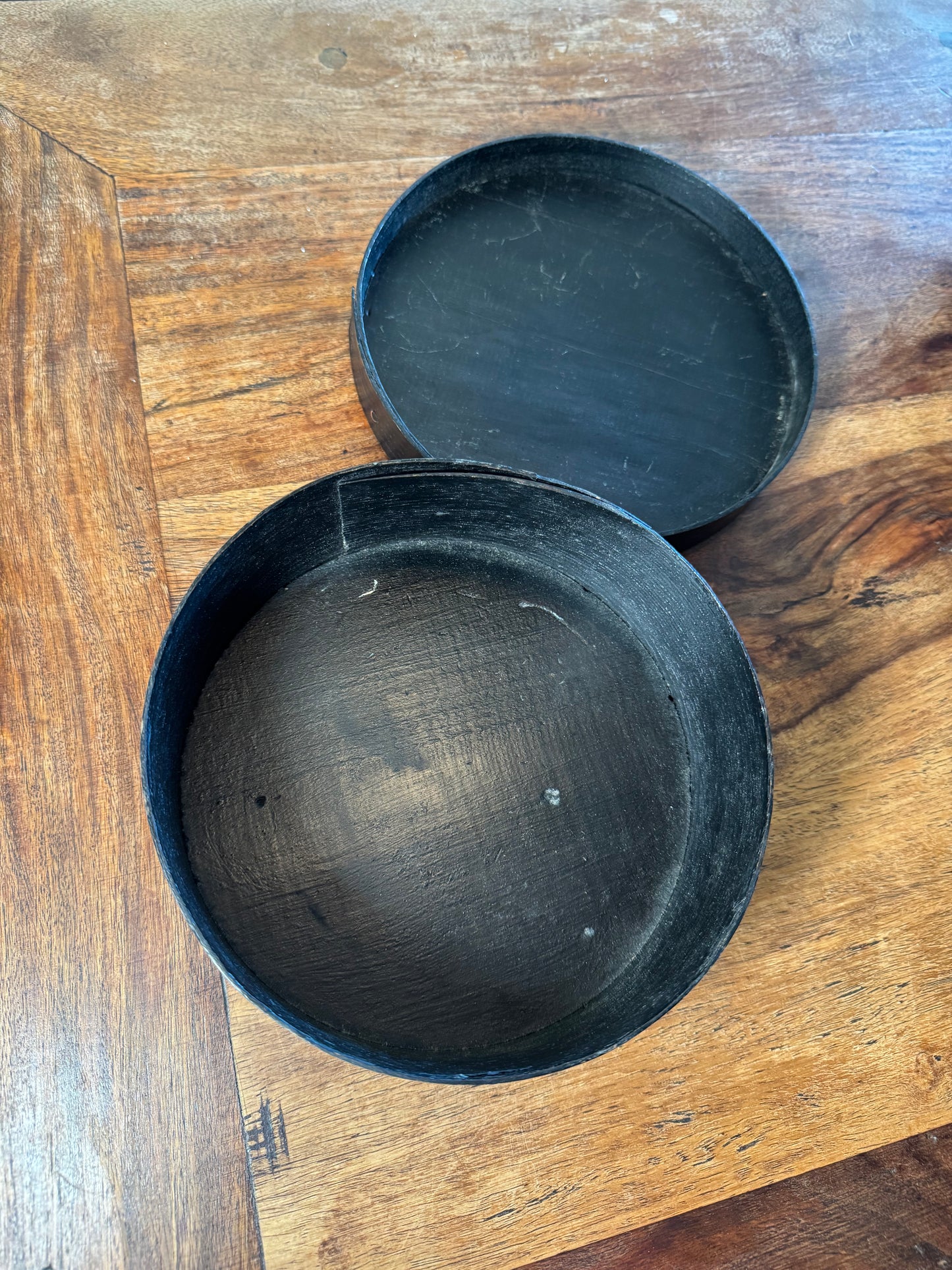 Black Painted Pantry Box with Stenciled Floral Lid